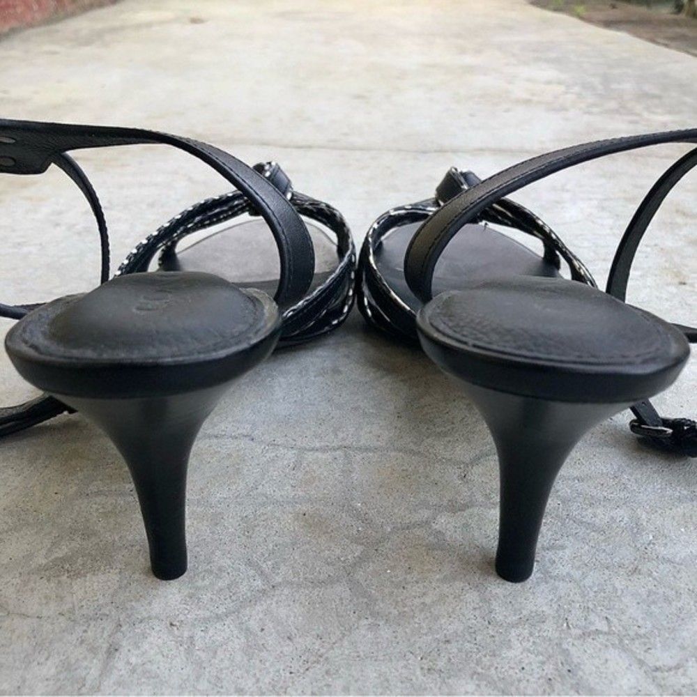 Coach Strappy Sandals Heels Shoes Black White Leather NWOT NWOB 9.5 - Picture 6 of 7
